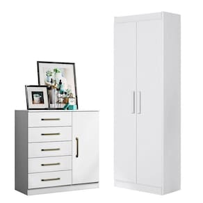 Cômoda Sapateira Milão 2014145 E Armário Multiuso 2000191 Branco Brilho - Aramóveis