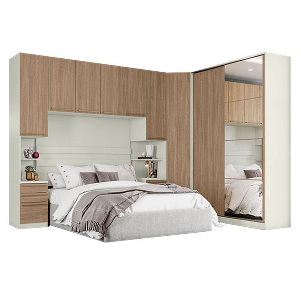 Quarto Modulado Casal Ambiente 1 New Predileto 5 Peças Areia Jequitibá - Henn