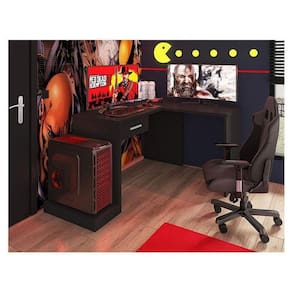 Mesa Para Computador Gamer Ambiente Drx 9000 Com Extensora Preto Trama - Móveis Leão
