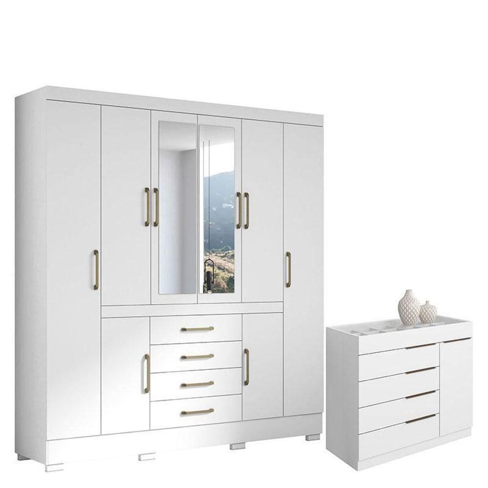 Cômoda Sevilha E Guarda Roupa Casal Nápole 2045149 Branco Brilho - Aramóveis
