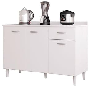 Balcão De Cozinha Com Tampo 120 Cm Branco Brilho - Poquema
