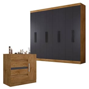 Guarda Roupa Casal 1684 E Cômoda 8000 Freijó Carbono - Araplac