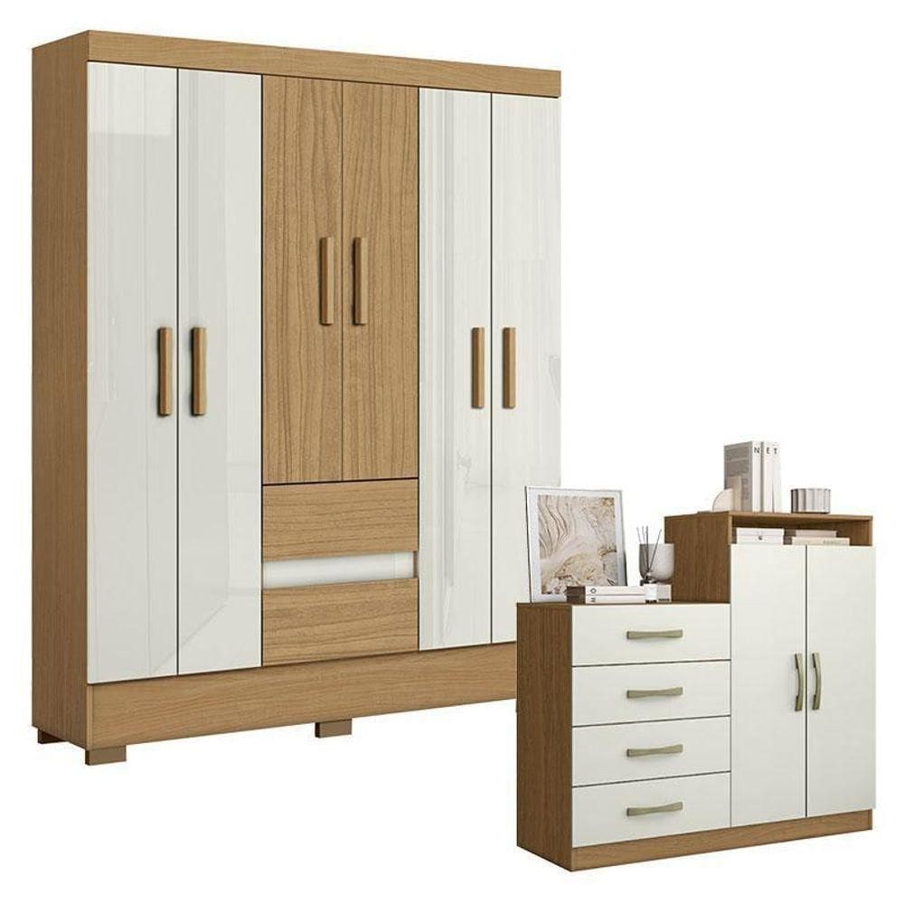 Cômoda Londres E Guarda Roupa Casal Coimbra 2005138 Atacama Off White - Aramóveis