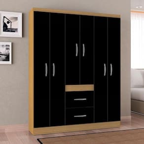 Guarda Roupa Casal Ambiente Milão 6 Portas Damasco Preto – Poquema