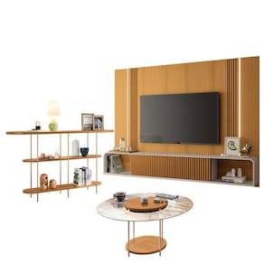 Home Suspenso Cinamomo Off White E Aparador Infinity E Mesa De Centro Sky Com Tampo De Vidro Cinamomo- Hb Móveis