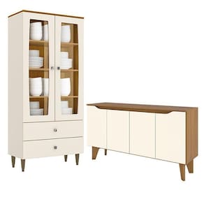Cristaleira Liz E Aparador Buffet Ambar Off White Nature – Henn