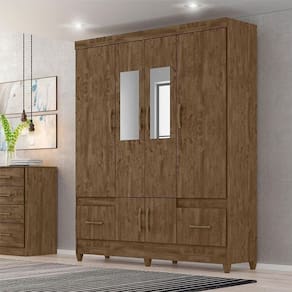 Guarda Roupa Casal Ambiente Ms912 6 Portas Castanho Wood Com Espelho - Moval