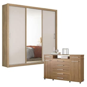 Cômoda London E Guarda Roupa Casal Residence Amêndola Off White - Demóbile