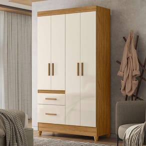 Guarda Roupa Solteiro Ambiente Madri 4 Portas Freijó Off White - Moval