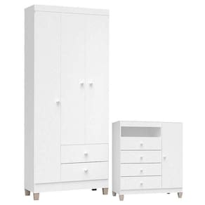 Cômoda E Guarda Roupa 3 Portas Ternura Baby Branco – Incorplac