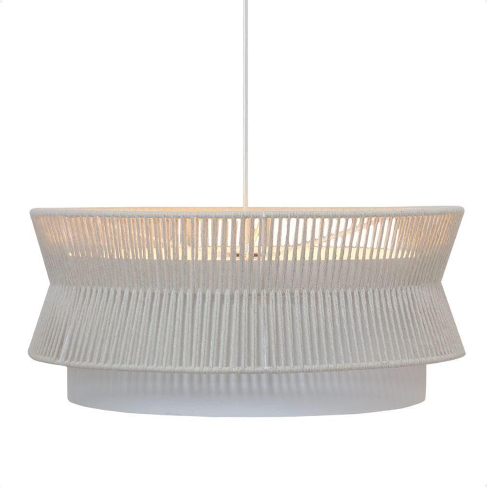Lustre Pendente Blumenau Gaia Macramê 60cm E27 Bivolt Branco Com Bege