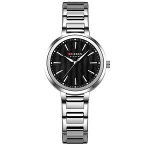 Relógio Feminino Minimalista Dial Quartzo Design Fino à Prova D´agua Preto Prata