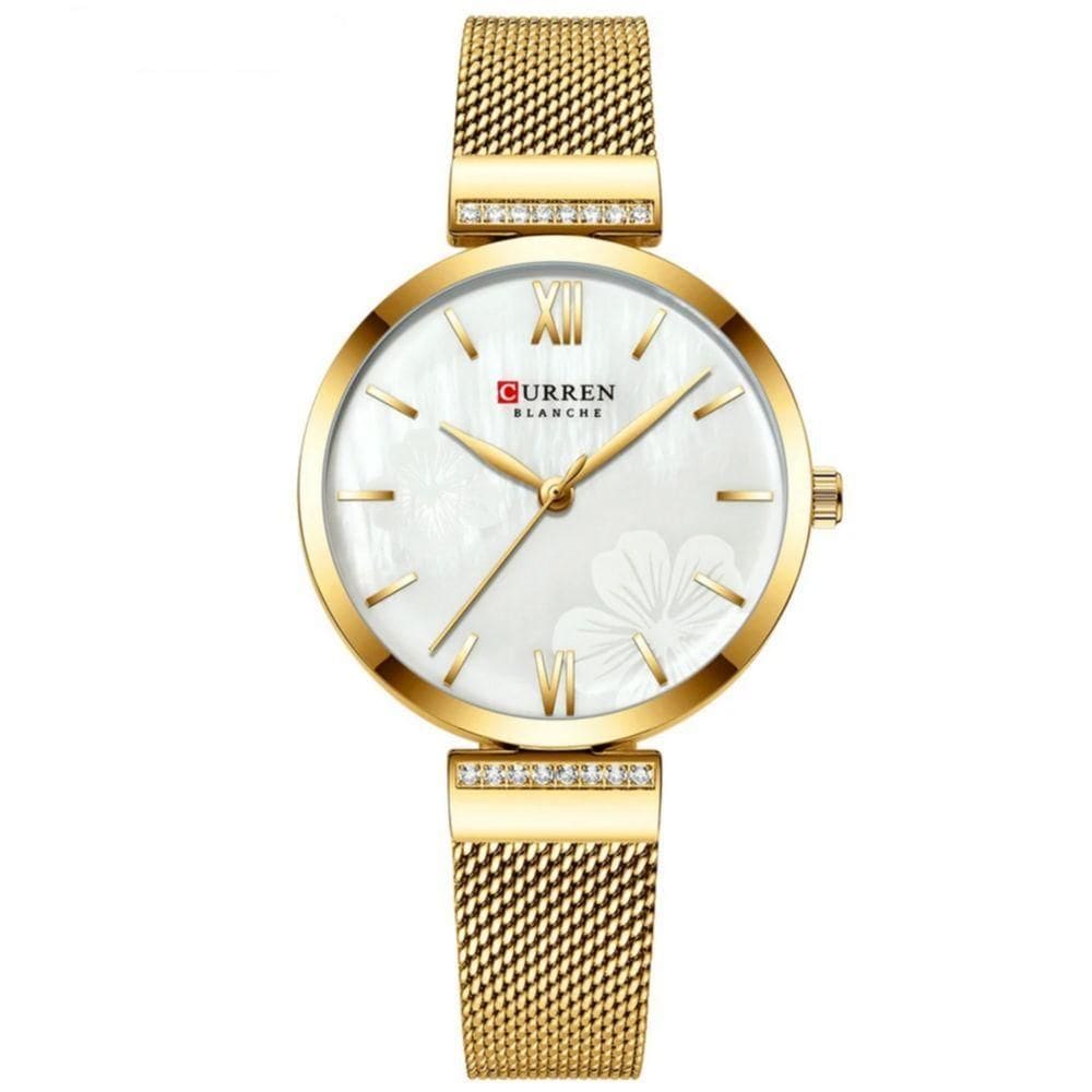 Relógio Minimalista Feminino Quartzo Pulseira Em Aço Design Elegante Casual Dourado