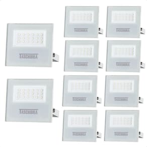 Kit 10 Refletor Holofote Taschibra Led Tr Slim 20w Verde Prova Da água Ip65 Branco Bivolt