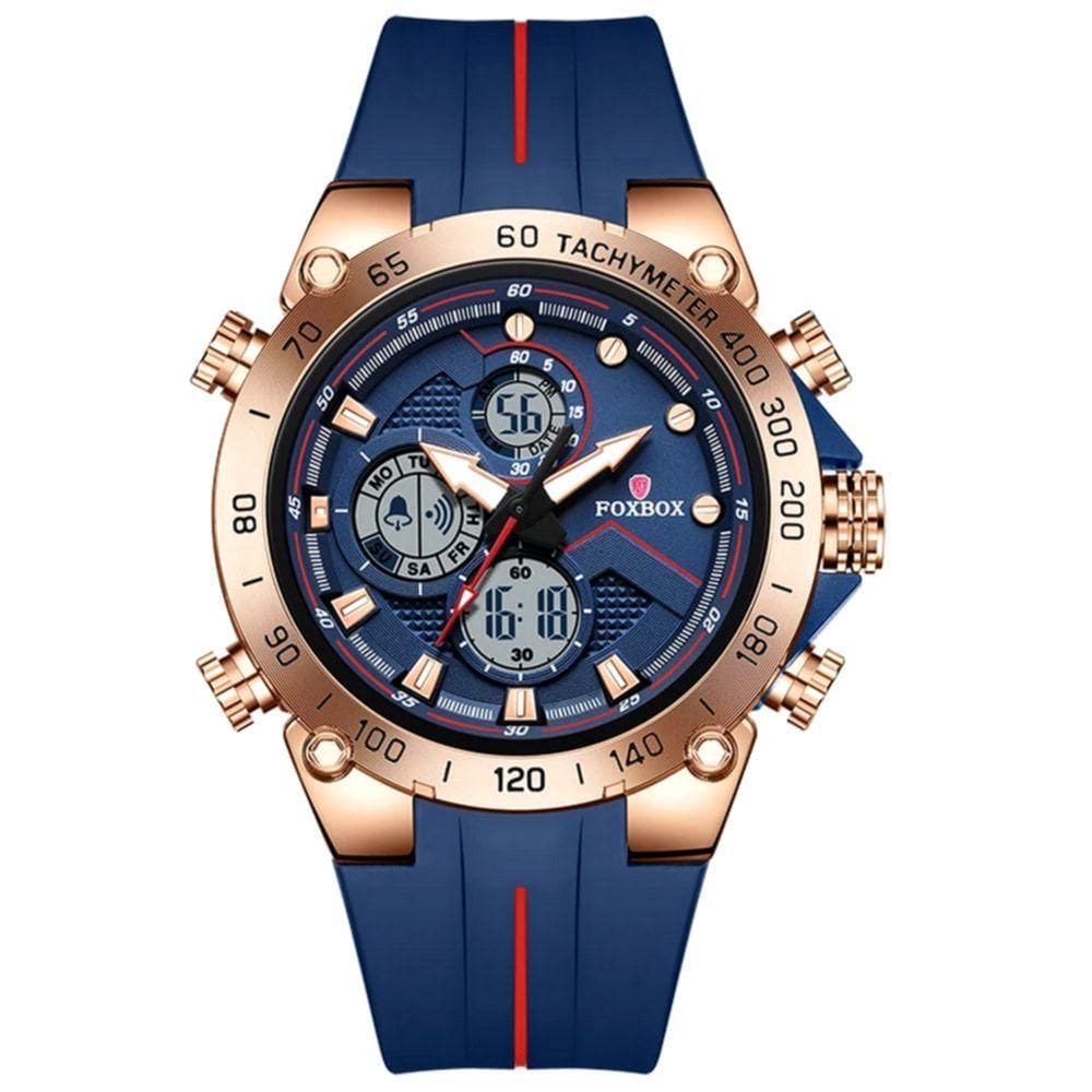 Relógio Masculino Militar Esportivo Dual Display A Prova D´agua Azul Dourado