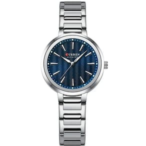 Relógio Feminino Minimalista Dial Quartzo Design Fino à Prova D´agua Azul Prata
