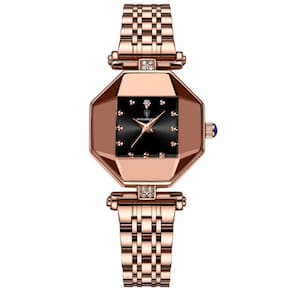 Relógio Feminino De Quartzo Casual Design Criativo Em Aço Inoxidável à Prova D´agua Preto Dourado