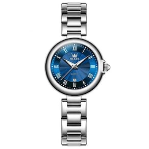 Relógio De Quartzo Feminino Design Fino Elegante Luminoso Em Aço Inoxidavel Azul Prata