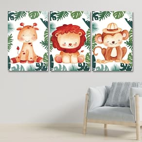 Kit 3 Quadros Safari Infantil Quarto Criança Placas Mdf