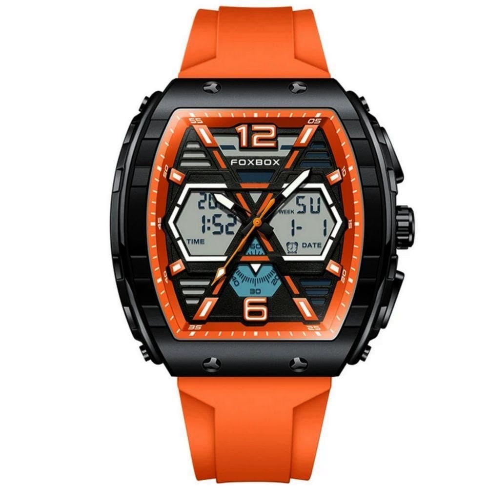 Relógio De Quartzo Esportivo Masculino Dual Display Led Digital A Prova D`água Laranja