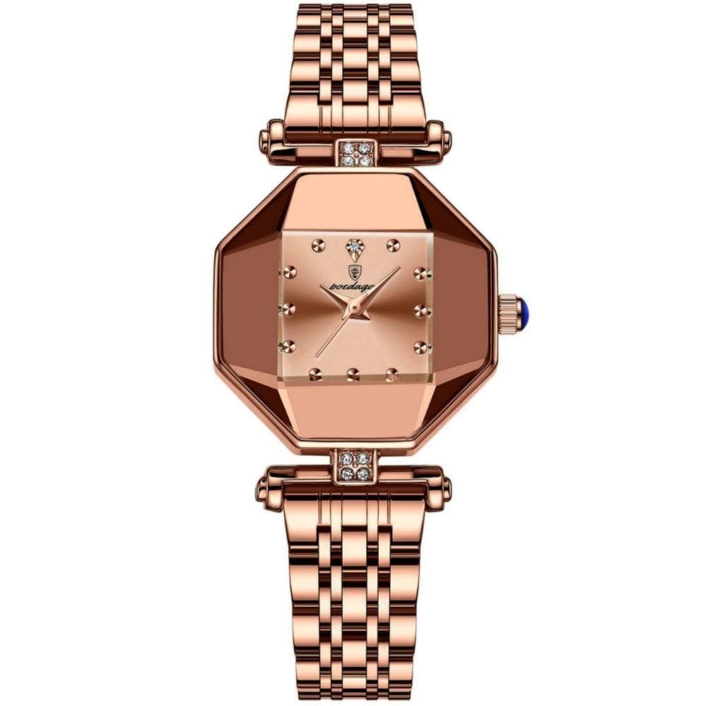 Relógio Feminino De Quartzo Casual Design Criativo Em Aço Inoxidável à Prova D´agua Rose