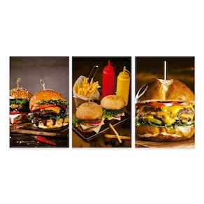 Kit 3 Quadros Hambúrguer Lanches Hamburgueria Placas Mdf