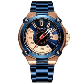 Relógio De Quartzo Masculino Casual Criativo à Prova D´agua Em Aço Inoxidável Azul Dourado