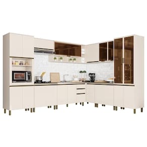 Cozinha Completa De Canto 10 Peças Connect Off White - Móveis Henn Off White