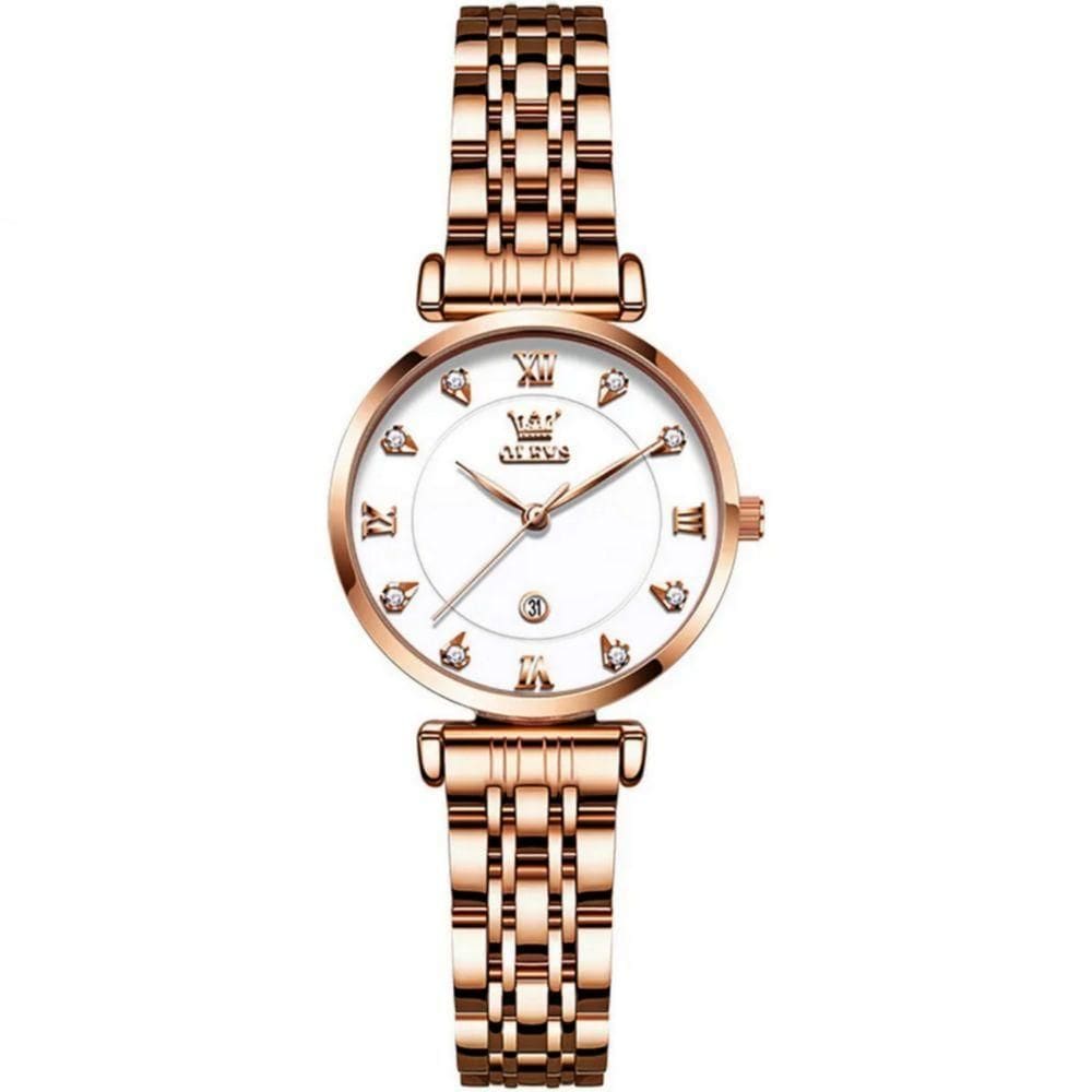 Relógio Feminino De Quartzo Dial Strass Pulseira De Aço Inoxidável A Prova D´agua Branco