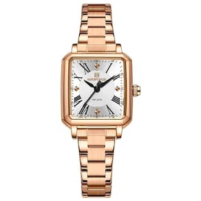 Relógio Feminino Mostrador Quadrado Ponto De Luz Em Aço Inoxidavel Impermeavel Branco Rose