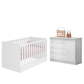 Jogo De Quarto Infantil Doce Sonho Cômoda 1 Porta E Berço Mini Cama Branco - Qmovi Branco