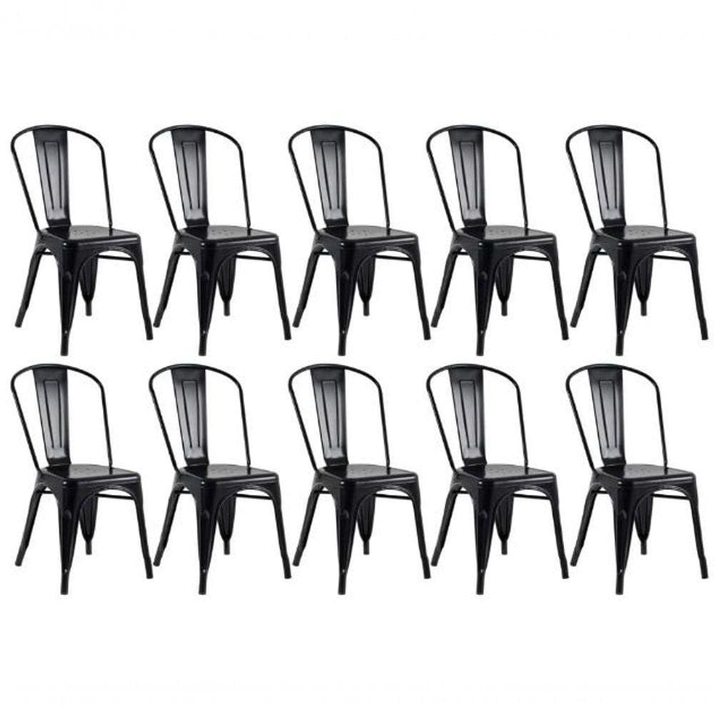 Kit 10 Cadeiras Tolix Fosca – Aço Industrial Preto, Estilo Retrô Para Sala, Cozinha Ou Escritório