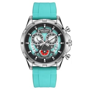 Relógio De Quartzo Masculino Com Pulseira De Silicone Esportivo A Prova D´agua Azul Claro