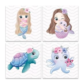 Kit 4 Quadros Sereia Infantil Quarto Menina Placas Mdf