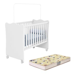 Berço Doce Sonho Branco Com Rodízios E Colchão Supreme - Qmovi Branco
