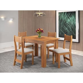 Conjunto Mesa De Jantar Retangular Palace Mel 4 Cadeiras Brisa Linho Bege