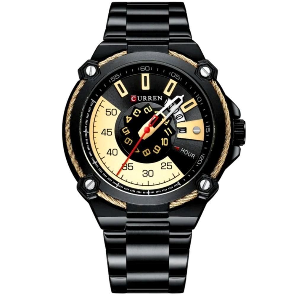 Relógio De Quartzo Masculino Casual Criativo à Prova D´agua Em Aço Inoxidável Preto