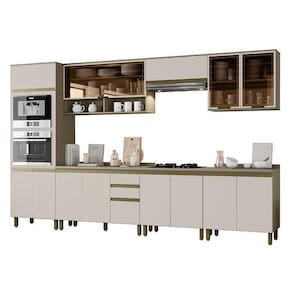 Cozinha Completa 7 Peças Connect Duna/cristal Com Torre Quente E Aéreo Vidro - Móveis Henn Duna/cristal