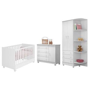 Dormitório Doce Sonho 2 Portas, Cômoda 1 Porta E Berço Mini Cama Branco Com Rodízio - Qmovi Branco