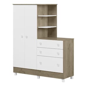 Guarda Roupa Com Cômoda Infantil Doce Sonho 2 Portas E 3 Gavetas Carvalho/branco Com Pés - Qmovi Carvalho/branco