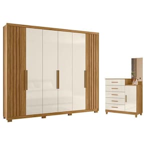 Guarda Roupa Casal Araguaia E Cômoda Lisboa Freijó Off White - Moval