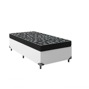 Cama Box Solteiro 88 Tecido Sintético Branco Com Colchão Espuma D20 - Tampo Preto 12cm