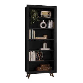 Estante Livreiro Retrô 6 Prateleiras Preto Fosco - Qmovi Preto Fosco