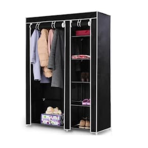 Guarda Roupa Organizador Duplo 4 Prateleiras Arara Cabideio Para Casacos Blusas Sapateira Preta
