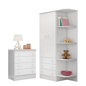 Jogo De Quarto Infantil Doce Sonho Com Guarda Roupa 2 Portas E Cômoda 4 Gavetas Branco - Qmovi Branco