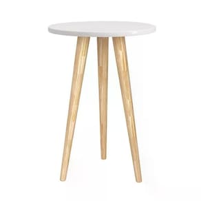 Mesa De Canto Theo Branco Fosco Com Pés Madeira Natural - Reller Móveis Branco Fosco