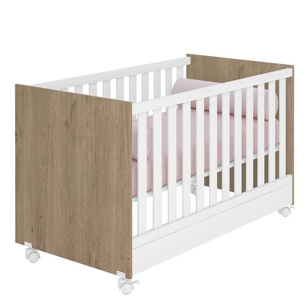 Berço Mini Cama Doce Sonho Carvalho/branco Com Rodízios - Qmovi Carvalho/branco