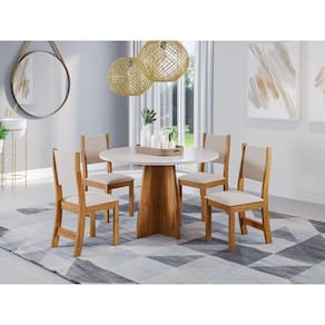 Conjunto Mesa De Jantar Redonda Slin Mel 4 Cadeiras Sol Linho Bege