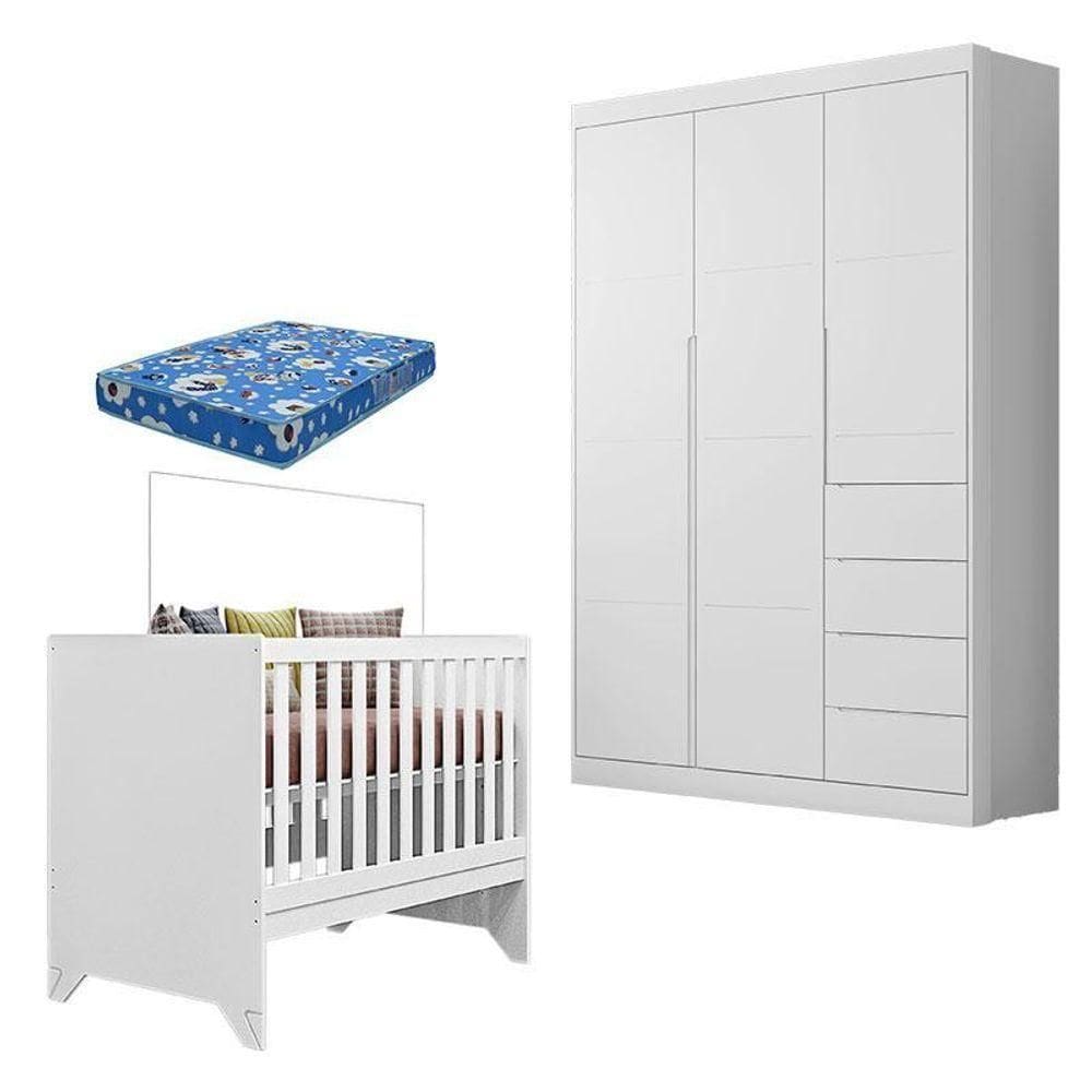 Berço Americano Retro Maya E Guarda Roupa Infantil Eloá Branco Acetinado Com Colchão Ortobom – Phoenix Baby