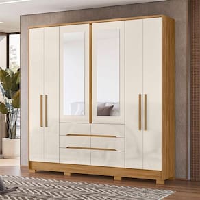 Guarda Roupa Casal Ambiente San Francisco 6 Portas Freijó Off White Com Espelho - Moval